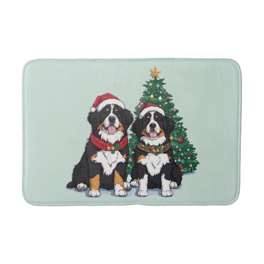Christmas Bernese Mountain Dogs バスマット (正面)