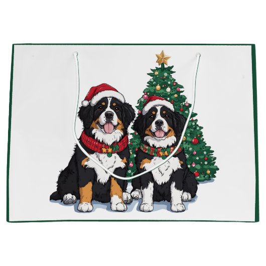 Christmas Bernese Mountain Dogs ラージペーパーバッグ (正面)