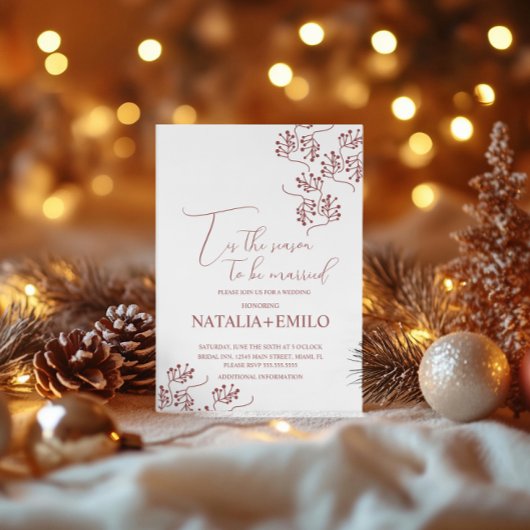 Christmas Berries Elegant Holiday Wedding  招待状