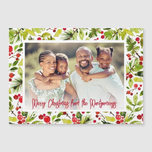 Christmas Berries & Greenery Photo Magnetic Cards (正面)
