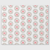 Christmas Berry Wreath Monogram Pattern ラッピングペーパー (フラット)
