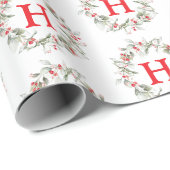 Christmas Berry Wreath Monogram Pattern ラッピングペーパー (ロールコーナー)