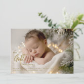 Christmas Best Gift Calligraphy Gold Baby Photo 案内状 (スタンド正面)