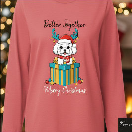 Christmas Bichon Reindeer Scarf Gift Graphic トライブレンドＴシャツ