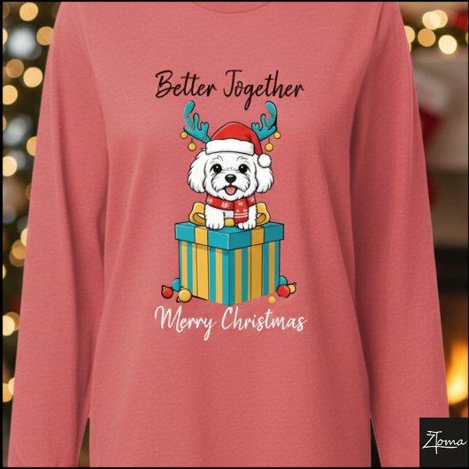 Christmas Bichon Reindeer Scarf Gift Graphic トライブレンドＴシャツ