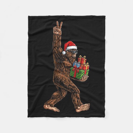 Christmas Bigfoot Santa Hat Funny Sasquatch Big Fo フリースブランケット (正面)