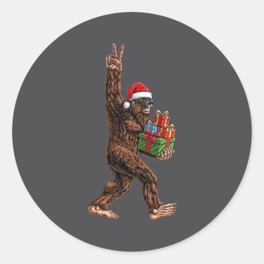 Christmas Bigfoot Santa Hat Funny Sasquatch Big Fo ラウンドシール (正面)