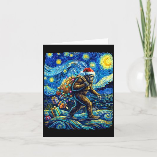 Christmas Bigfoot Santa Hat Van Gogh Starry Night  カード (正面)