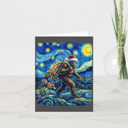 Christmas Bigfoot Santa Hat Van Gogh Starry Night カード (正面)
