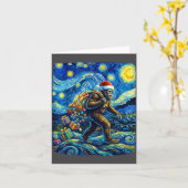 Christmas Bigfoot Santa Hat Van Gogh Starry Night カード (黄色い花)