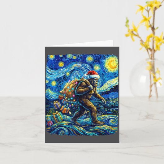 Christmas Bigfoot Santa Hat Van Gogh Starry Night  カード (黄色い花)