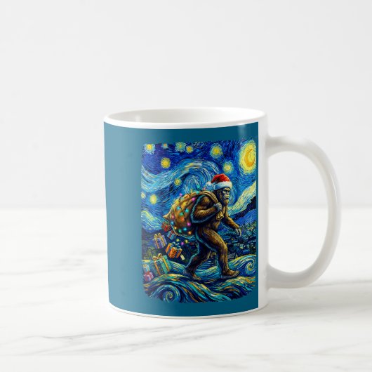 Christmas Bigfoot Santa Hat Van Gogh Starry Night コーヒーマグカップ (右)