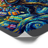 Christmas Bigfoot Santa Hat Van Gogh Starry Night  ポスター (角)