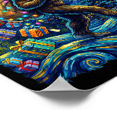 Christmas Bigfoot Santa Hat Van Gogh Starry Night  ポスター (角)