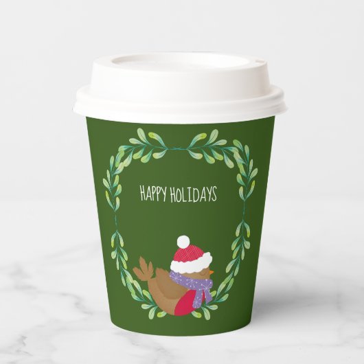 Christmas Bird On A Branch Paper cup 紙コップ (正面)