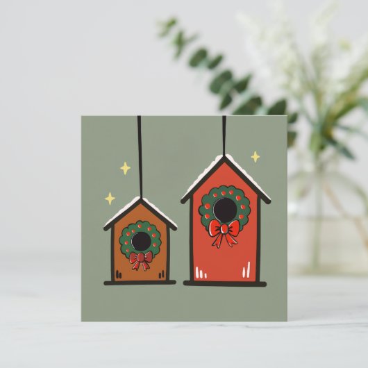 Christmas Birdhouse – Cozy Minimal Design カード (スタンド正面)