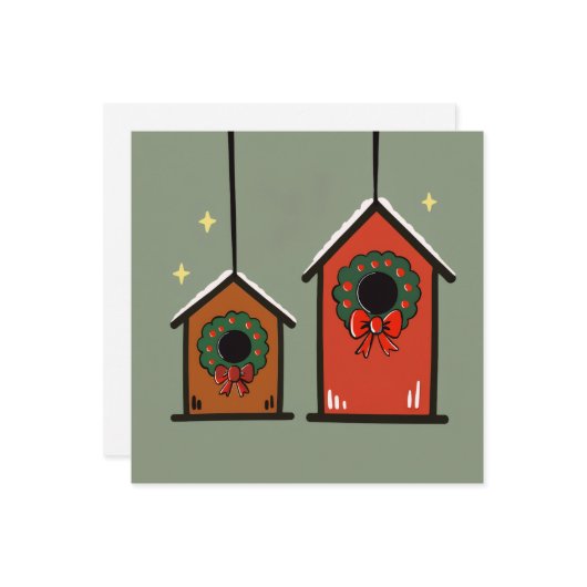 Christmas Birdhouse – Cozy Minimal Design カード (正面/裏面インサイチュ)
