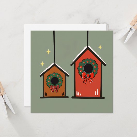 Christmas Birdhouse – Cozy Minimal Design カード (正面/裏面インサイチュ)