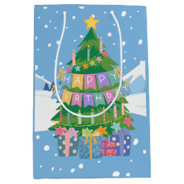 Christmas Birthday Gift Bag Dec. 25 Present ミディアムペーパーバッグ