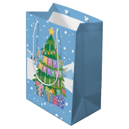 Christmas Birthday Gift Bag Dec. 25 Present ミディアムペーパーバッグ (裏面アングル)