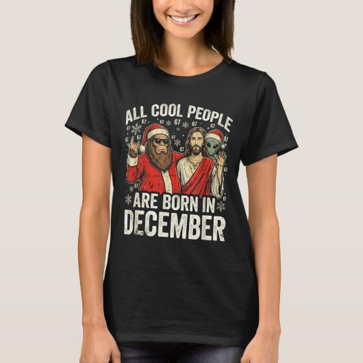 Christmas Birthday Humor Funny Jesus Born In Decem Tシャツ (正面)