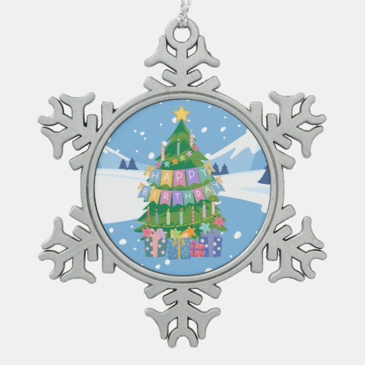 Christmas Birthday Tree Ornament (Dec. 25) スノーフレークピューターオーナメント (正面)
