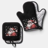 Christmas Black African American Santa Xmas  鍋つかみ&鍋敷きセット (正面/裏面)