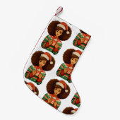Christmas Black Afro Girl Xmas Santa Hat African スモールクリスマスストッキング (正面 (吊り時))