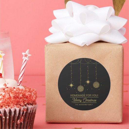 Christmas Black and Gold Homemade For You ラウンドシール (パーティー)