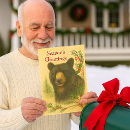 Christmas Black Bear Watercolor Holiday Card シーズンカード