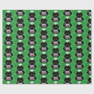 Christmas Black Cat Art Painting ラッピングペーパー