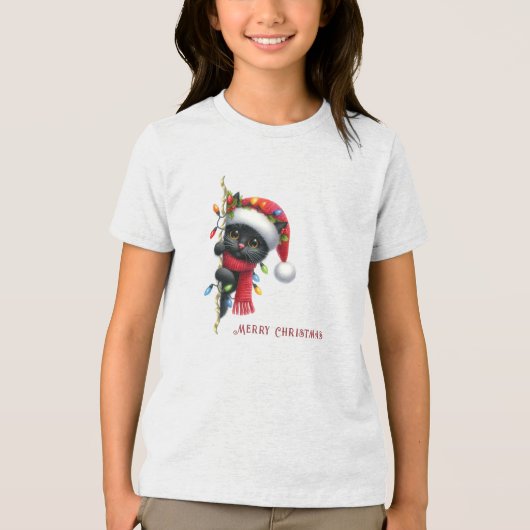 Christmas Black Cat Holiday トライブレンドTシャツ (正面)