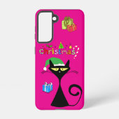 Christmas Black Cat Holiday Galaxy Case – Fuchsia Samsung Galaxyケース (裏面)