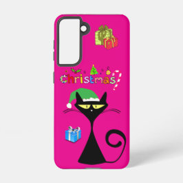 Christmas Black Cat Holiday Galaxy Case – Fuchsia Samsung Galaxy S21ケース