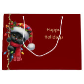 Christmas Black Cat Holiday Gift Bag ラージペーパーバッグ (正面)