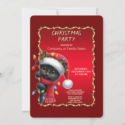 Christmas Black Cat Holiday Party Invitation 招待状 (正面)