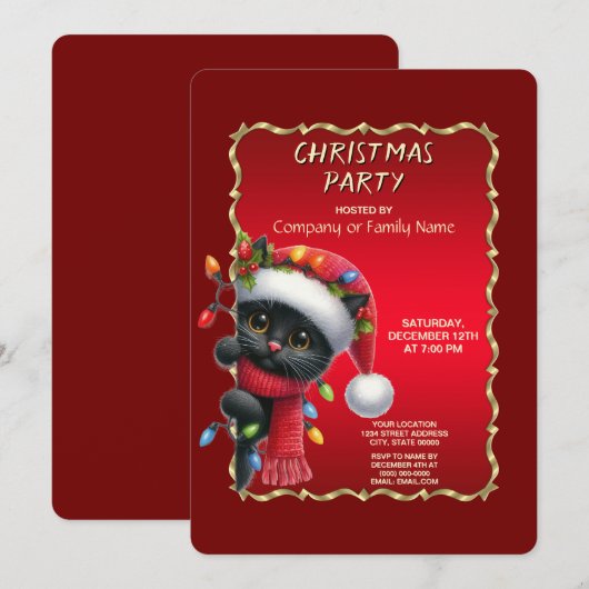 Christmas Black Cat Holiday Party Invitation 招待状 (正面/裏面)