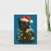 Christmas Black Cat Ice Cream Drip Santa Hat Cute  カード (正面)