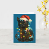 Christmas Black Cat Ice Cream Drip Santa Hat Cute  カード (黄色い花)