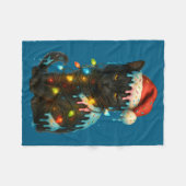 Christmas Black Cat Ice Cream Drip Santa Hat Cute  フリースブランケット (正面(横))