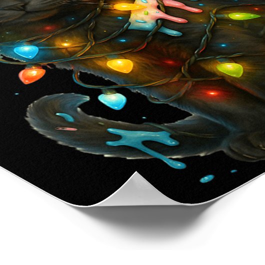 Christmas Black Cat Ice Cream Drip Santa Hat Cute  ポスター (角)