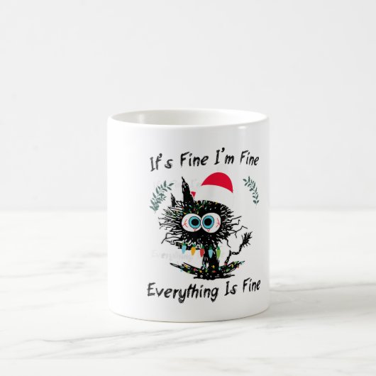Christmas Black Cat Panic Humor It’s Fine Everythi コーヒーマグカップ (中央)