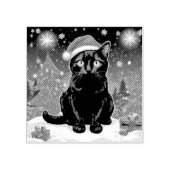 Christmas Black Cat - Santa Hat パーソナライズされた写真 ラバースタンプ (インプリント)