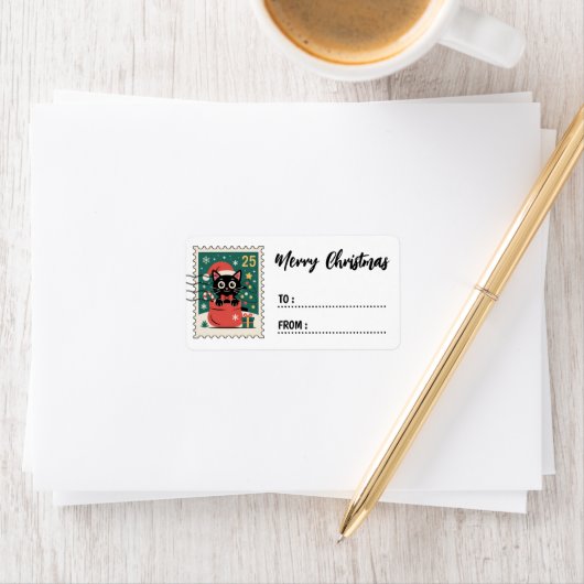 Christmas Black Cat Stamp Sticker Label ラベル (インサイチュ)