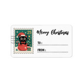 Christmas Black Cat Stamp Sticker Label ラベル (正面)