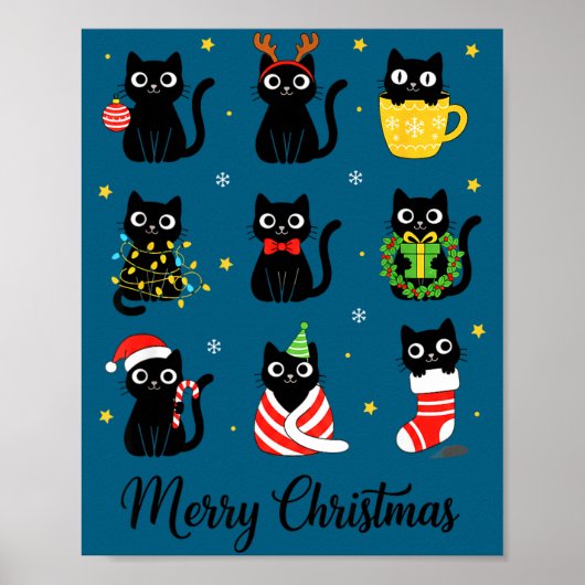 Christmas Black Cats Merry Christmas Cute Holiday  ポスター (正面)