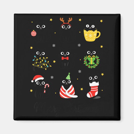 Christmas Black Cats Merry Christmas Cute Holiday  マグネット (正面)