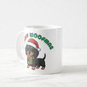 Christmas Black Dachshund Mug: Merry Woofmas コーヒーマグカップ (正面左)