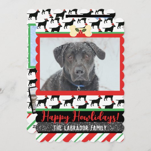 Christmas Black Lab Dogあなたの写真を追加 シーズンカード (正面/裏面)