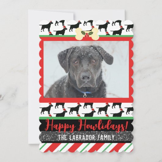 Christmas Black Lab Dogあなたの写真を追加 シーズンカード (正面)